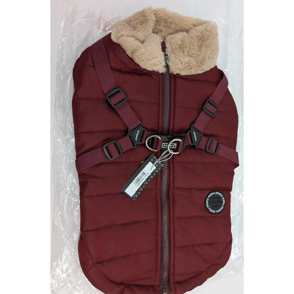 PUPPIA International Sports Dog Winter Vest Harness Coat XL Wine Red Quilted Fur